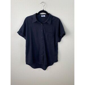 Apraw Womens Black Short Sleeve Button-Up Shirt With Pocket Size M 100% Cotton